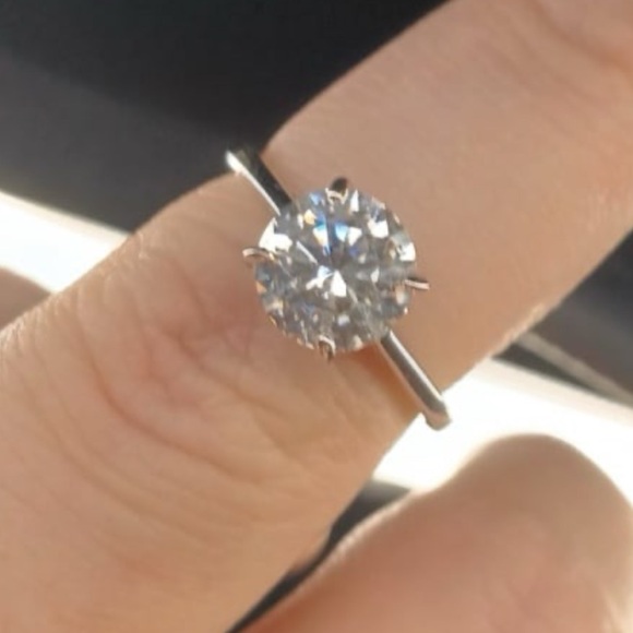 Moissanite (Rnd 6 mm) Solitaire Ring in Platinum Over Sterling Silver (Size 6.0) - Picture 1 of 6